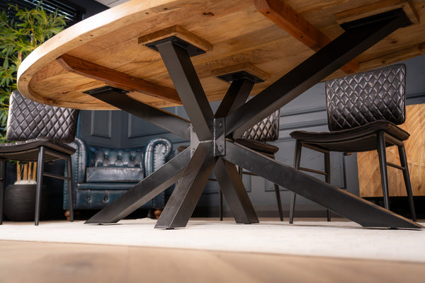 Galaxie Industrial Design Natural Mango Wood Oval Dining Table with Black Spider Legs 240 cm