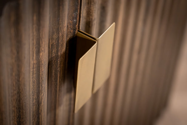 Louvre Solid Mango Wood Sideboard with Fluted Design Fronts in Grey Brown 180 cm