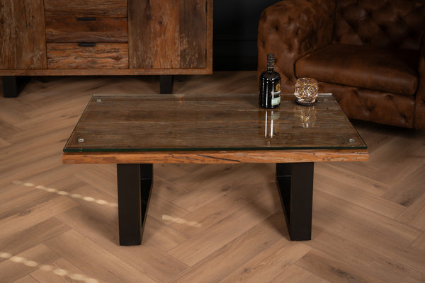 Forest Recycled Wood Coffee Table with Black Sled Frame 110 cm