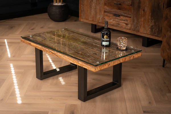 Forest Recycled Wood Coffee Table with Black Sled Frame 110 cm
