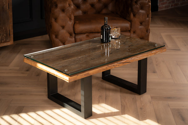 Forest Recycled Wood Coffee Table with Black Sled Frame 110 cm