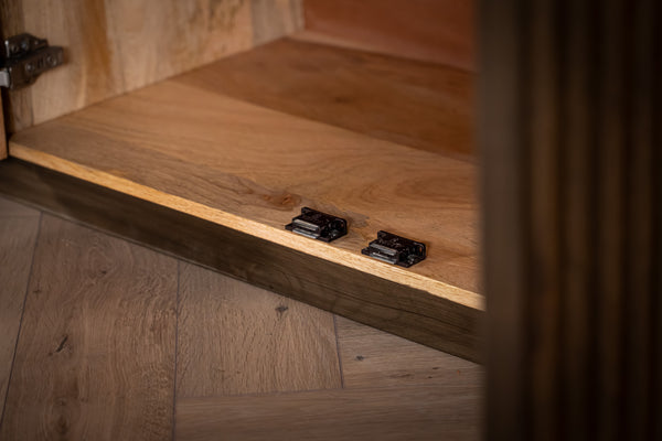 Louvre Solid Mango Wood Sideboard with Fluted Design Fronts in Grey Brown 180 cm