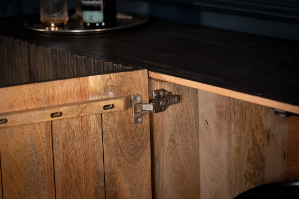 Louvre Solid Mango Wood Sideboard with Fluted Design Fronts in Grey Brown 180 cm