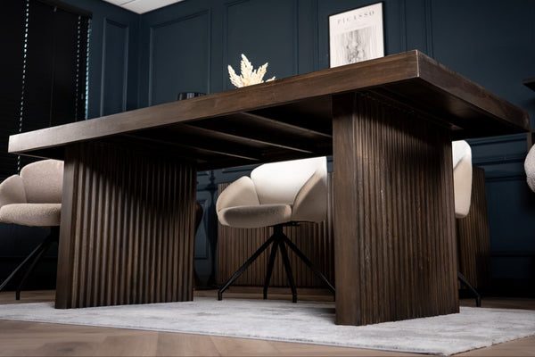 Louvre Solid Mango Wood Dining Table with Fluted Legs Design in Grey Brown 200 cm