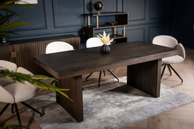 Louvre Solid Mango Wood Dining Table with Fluted Legs Design in Grey Brown 200 cm