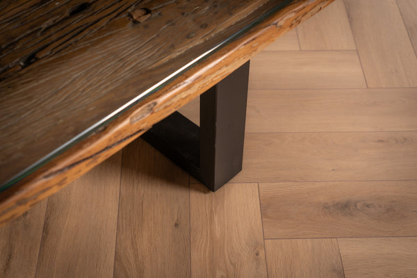 Forest Recycled Wood Coffee Table with Black Sled Frame 110 cm