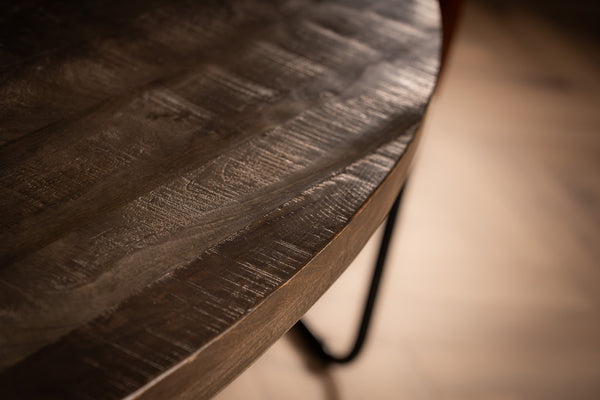 Galaxie Industrial Solid Mango Wood Oval Dining Table in Dark Brown Grey with Black Spider Legs 180