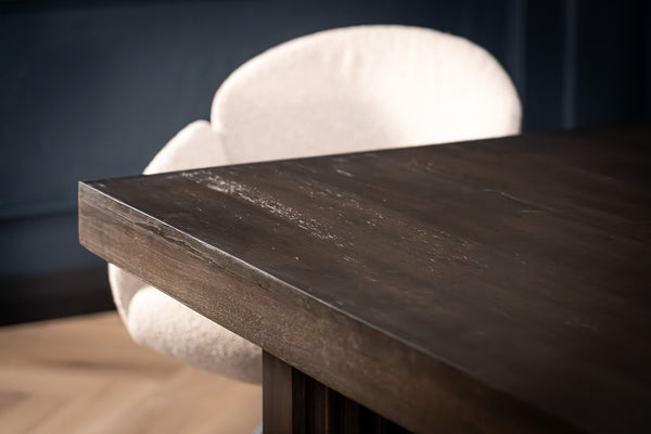 Louvre Solid Mango Wood Dining Table with Fluted Legs Design in Grey Brown 200 cm