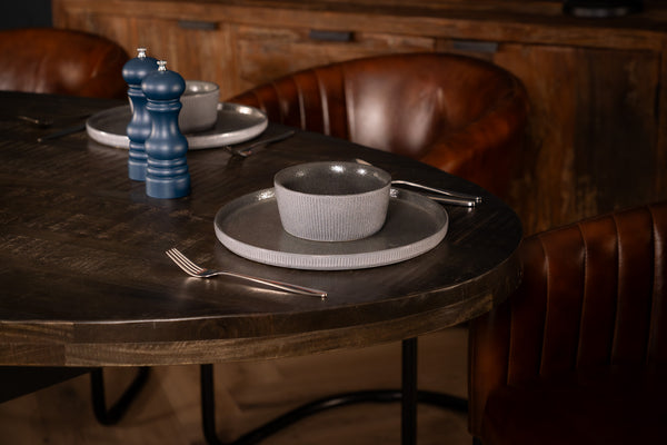 Galaxie Industrial Solid Mango Wood Oval Dining Table in Dark Brown Grey with Black Spider Legs 180