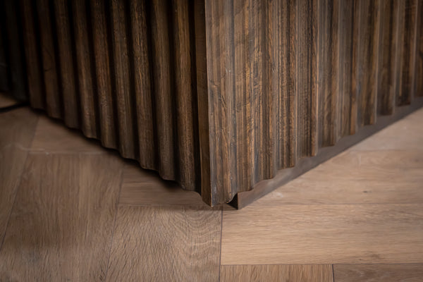 Louvre Solid Mango Wood TV Unit with Fluted Design Fronts in Grey Brown 200 cm