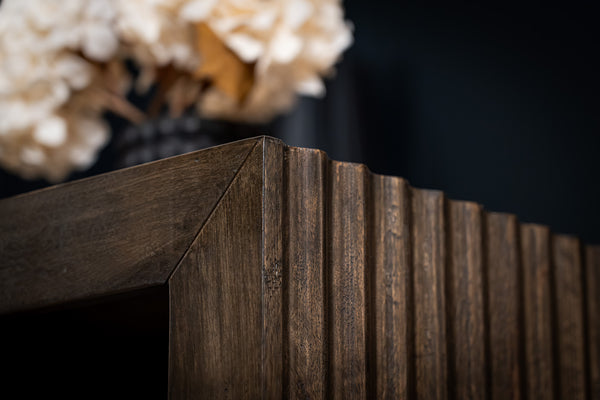 Louvre Solid Mango Wood Coffee Table with Fluted Design Legs in Grey Brown 100 cm