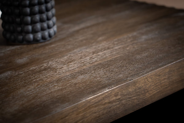 Louvre Solid Mango Wood Coffee Table with Fluted Design Legs in Grey Brown 100 cm