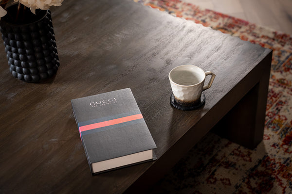 Louvre Solid Mango Wood Coffee Table with Fluted Design Legs in Grey Brown 100 cm