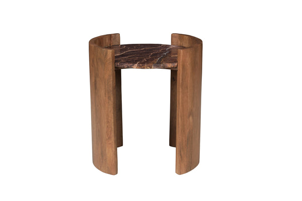 Solid Mango Wood Natural Rosso Marble Rounded Side Table - Roma Cherry Gold 45cm