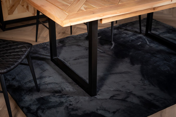 Venice Solid Acacia Wood Dining Table Natural Brown in Classic Pattern with Iron U Legs 190 cm