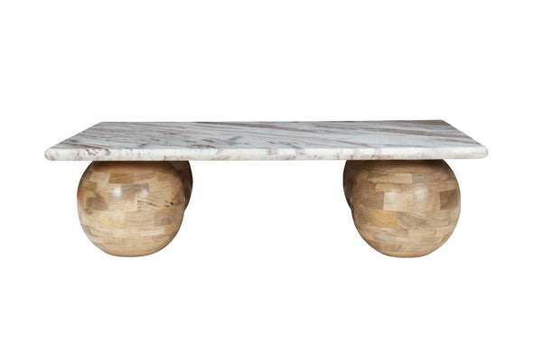 Solid Mango Wood Natural Toronto Marble Beige Coffee Table - Lucerne Natural 120cm