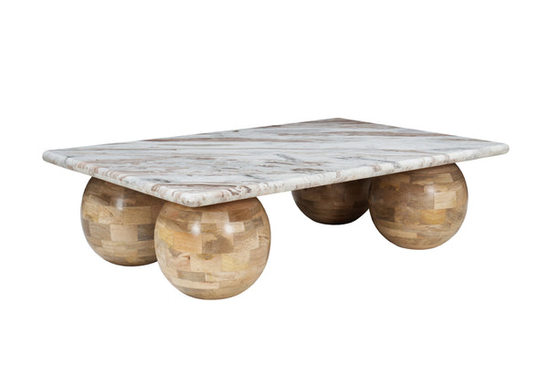 Solid Mango Wood Natural Toronto Marble Beige Coffee Table - Lucerne Natural 120cm