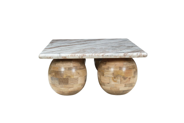 Solid Mango Wood Natural Toronto Marble Beige Coffee Table - Lucerne Natural 120cm