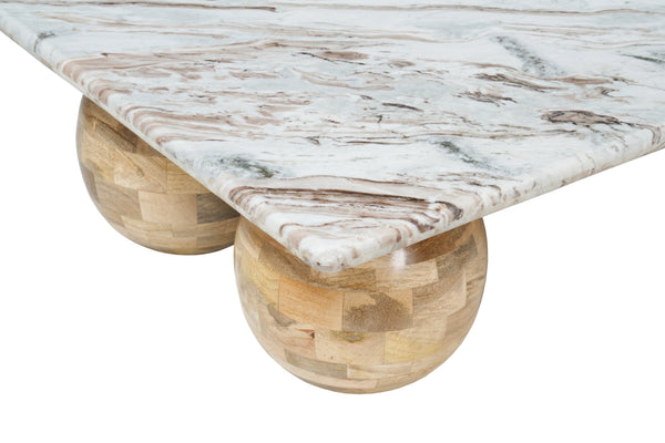 Solid Mango Wood Natural Toronto Marble Beige Coffee Table - Lucerne Natural 120cm