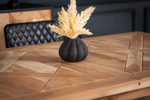 Venice Solid Acacia Wood Dining Table Natural Brown in Classic Pattern with Iron U Legs 190 cm