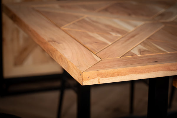 Venice Solid Acacia Wood Dining Table Natural Brown in Classic Pattern with Iron U Legs 190 cm