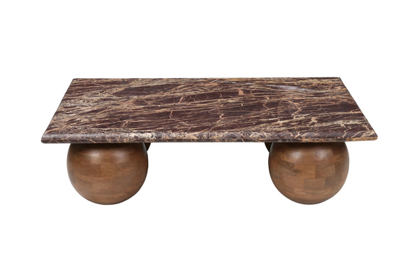 Solid Mango Wood Natural Rosso Marble Coffee Table - Lucerne Cherry Gold Brown 120cm