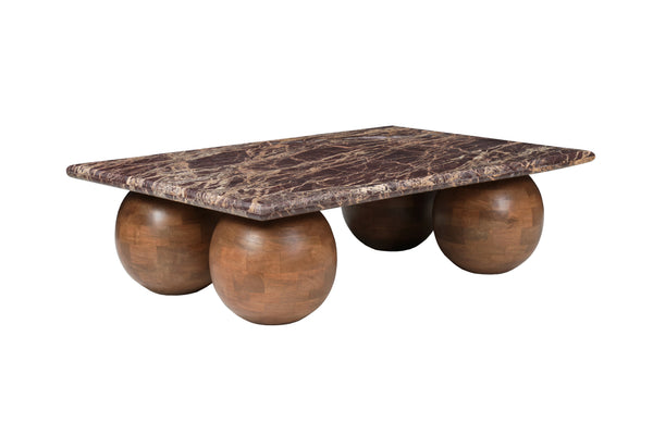 Solid Mango Wood Natural Rosso Marble Coffee Table - Lucerne Cherry Gold Brown 120cm