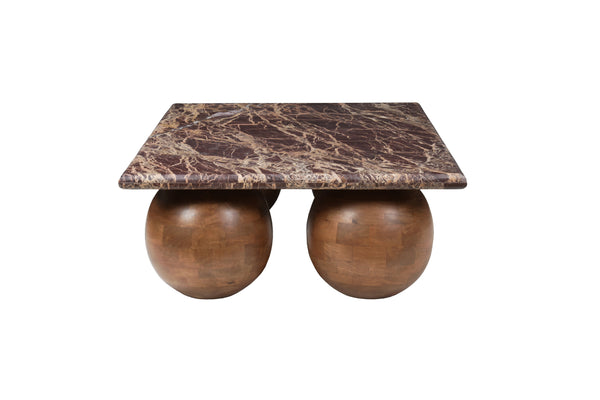 Solid Mango Wood Natural Rosso Marble Coffee Table - Lucerne Cherry Gold Brown 120cm