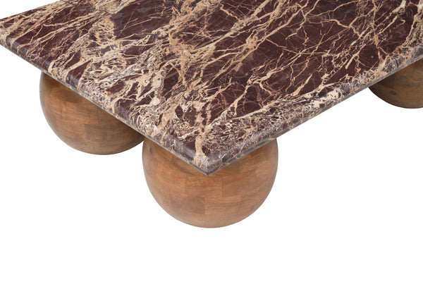 Solid Mango Wood Natural Rosso Marble Coffee Table - Lucerne Cherry Gold Brown 120cm