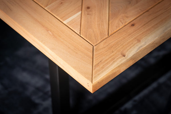 Venice Solid Acacia Wood Dining Table Natural Brown in Classic Pattern with Iron U Legs 190 cm