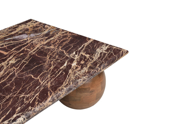 Solid Mango Wood Natural Rosso Marble Coffee Table - Lucerne Cherry Gold Brown 120cm