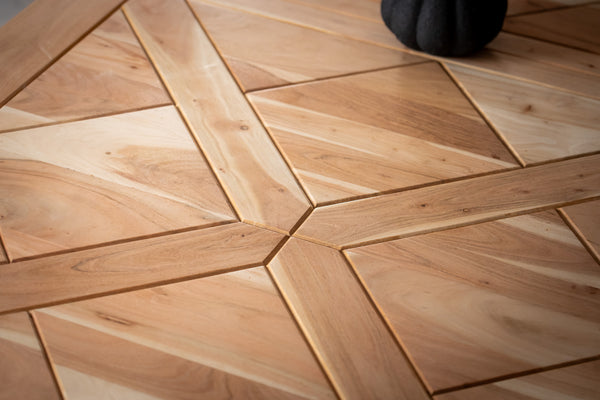 Venice Solid Acacia Wood Dining Table Natural Brown in Classic Pattern with Iron U Legs 190 cm