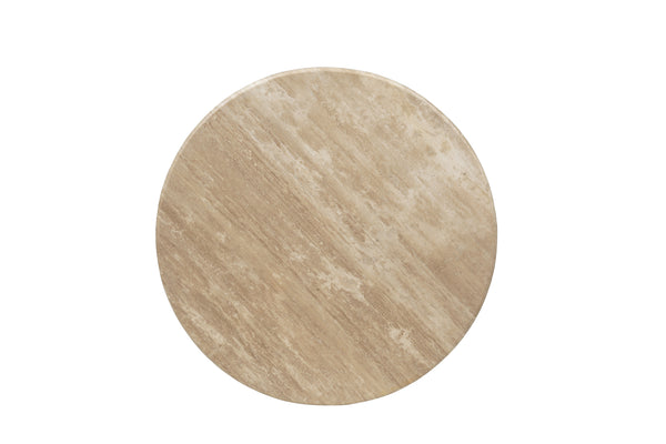 Solid Mango Wood Natural Travertine Marble Beige Round Coffee Table - Lorenzo Brown 100cm