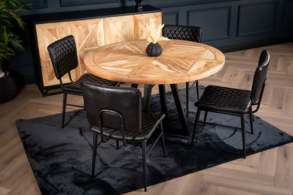 Venice Solid Acacia Wood Round Dining Table Natural Brown with Black Legs 125 cm