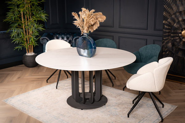 Fresco Italian Sintered Stone Round Dining Table in Calacatta White Marble 150 cm