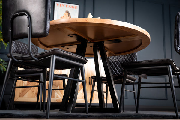 Venice Solid Acacia Wood Round Dining Table Natural Brown with Black Legs 125 cm