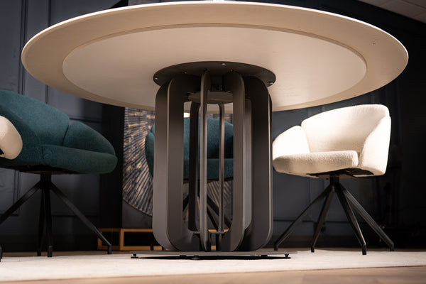 Fresco Italian Sintered Stone Round Dining Table in Calacatta White Marble 150 cm