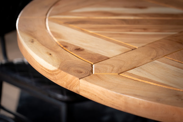 Venice Solid Acacia Wood Round Dining Table Natural Brown with Black Legs 125 cm