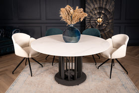Fresco Italian Sintered Stone Round Dining Table in Calacatta White Marble 150 cm