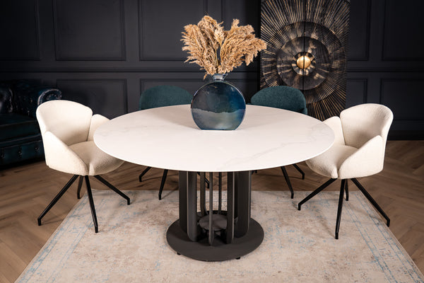 Fresco Italian Sintered Stone Round Dining Table in Calacatta White Marble 150 cm