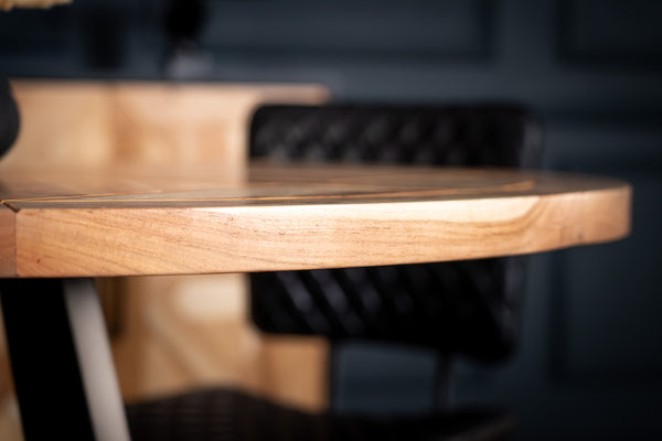 Venice Solid Acacia Wood Round Dining Table Natural Brown with Black Legs 125 cm