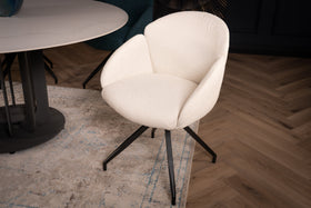 Glide Rotatable Design White Boucle Fabric Swivel Dining Chair with Rounded Edges