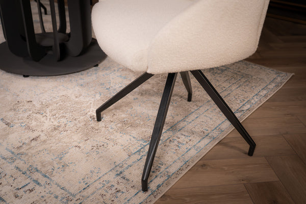 Glide Rotatable Design White Boucle Fabric Swivel Dining Chair with Rounded Edges