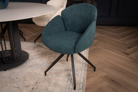 Glide Rotatable Design Blue Boucle Fabric Swivel Dining Chair with Rounded Edges