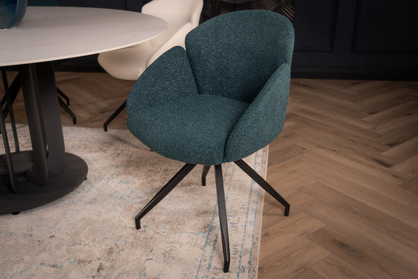 Glide Rotatable Design Blue Boucle Fabric Swivel Dining Chair with Rounded Edges