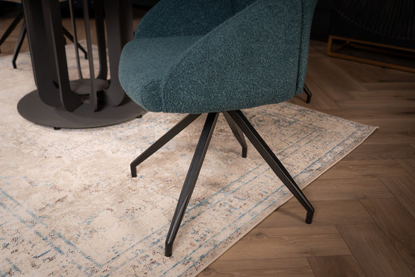 Glide Rotatable Design Blue Boucle Fabric Swivel Dining Chair with Rounded Edges