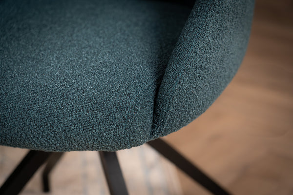 Glide Rotatable Design Blue Boucle Fabric Swivel Dining Chair with Rounded Edges