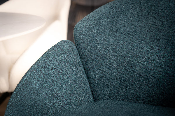 Glide Rotatable Design Blue Boucle Fabric Swivel Dining Chair with Rounded Edges