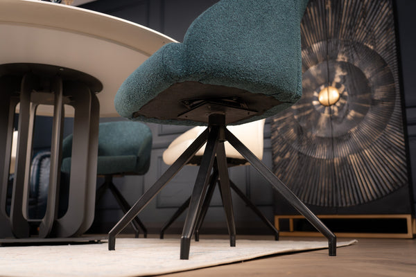 Glide Rotatable Design Blue Boucle Fabric Swivel Dining Chair with Rounded Edges