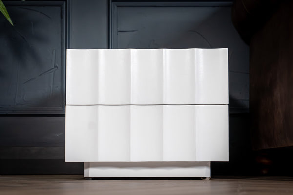 Wave Solid Mango Wood Bedside Table in White Colour with Two Drawers 50 cm